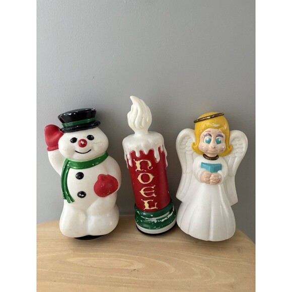 Vintage Empire Blow Mold Lot Christmas Path Light Toppers Candle Snowman Angel - Picture 1 of 13